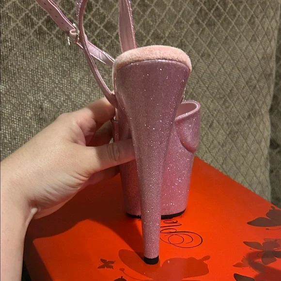 Pleaser size 10 NIB Pink Glitter Platform heels - Picture 10 of 13